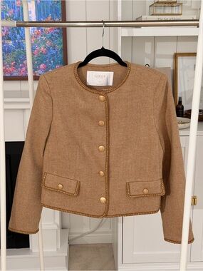 Goelia Women's Camel Tweed Button-Front Jacket